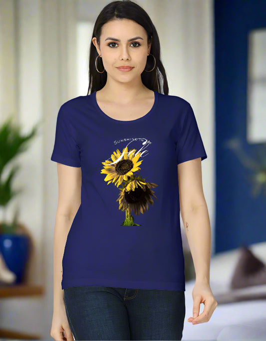 Women’s cotton T-shirt with a sunflower graphic and sunshine design