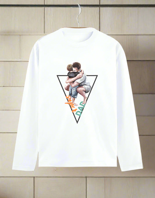 Dad and Child Hug Full Sleeve Cotton Graphic T-Shirt – Father’s Gift – 7K Kart