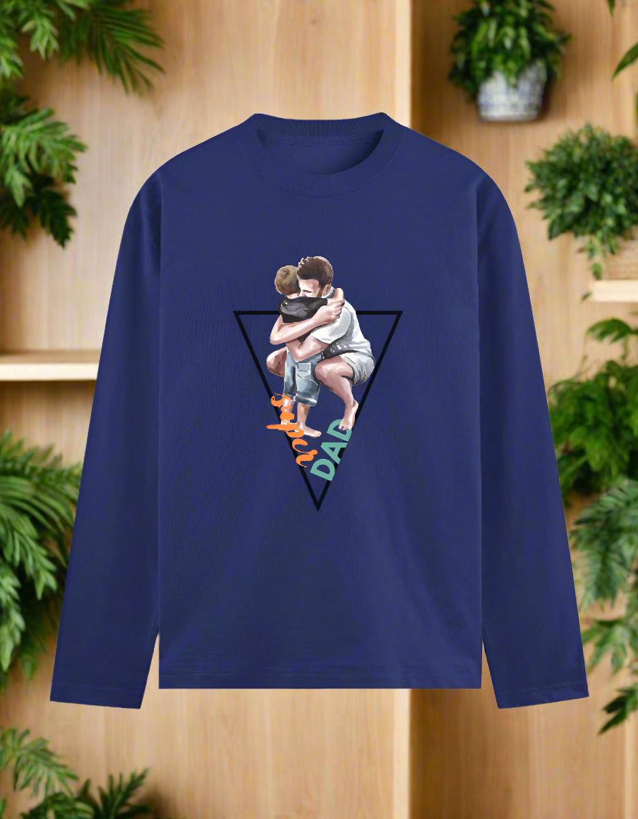 Dad and Child Hug Full Sleeve Cotton Graphic T-Shirt – Father’s Gift – 7K Kart