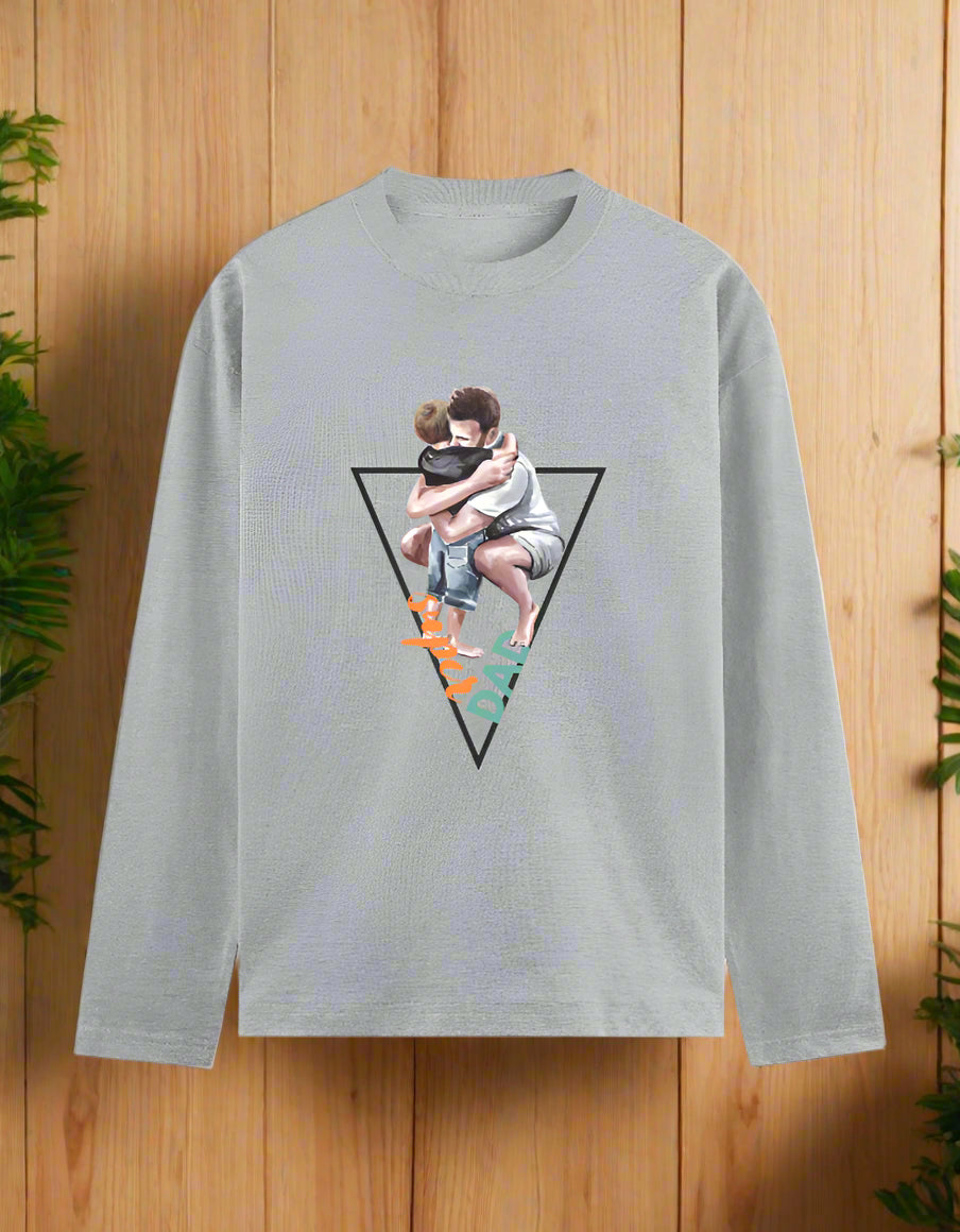 Dad and Child Hug Full Sleeve Cotton Graphic T-Shirt – Father’s Gift – 7K Kart