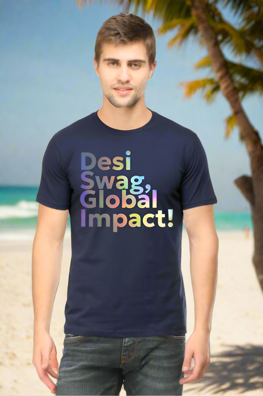 Desi Swag Men's T-Shirt with bold Indian text print on Navy Blue