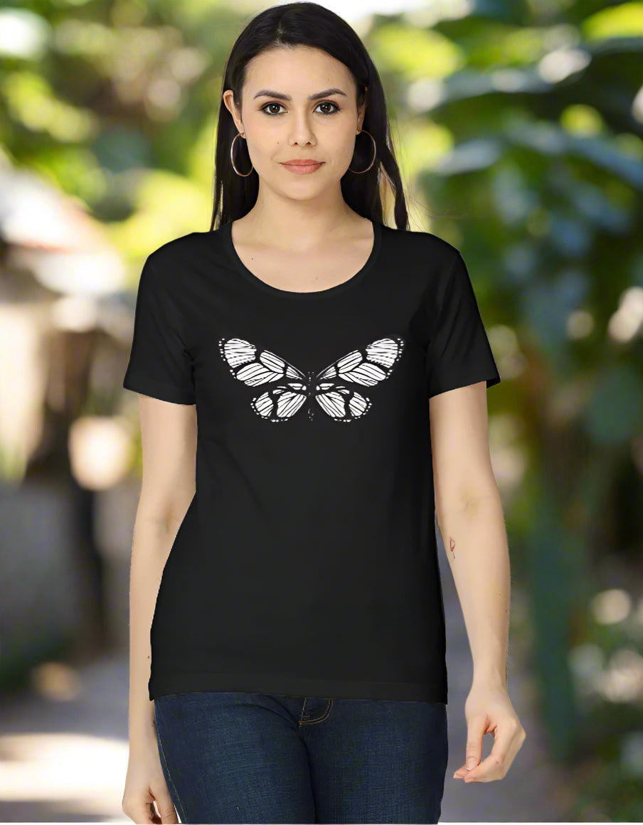 Women’s cotton T-shirt with elegant butterfly graphic print