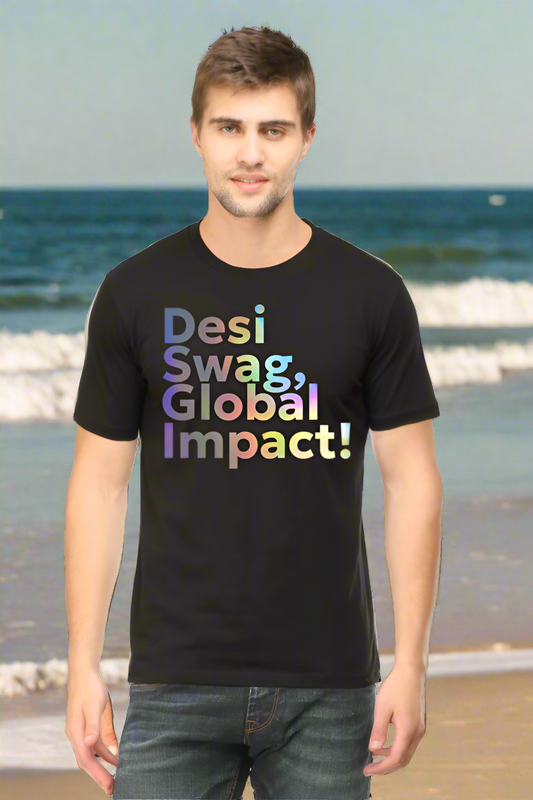 Desi Swag Men's T-Shirt with bold Indian text print on black