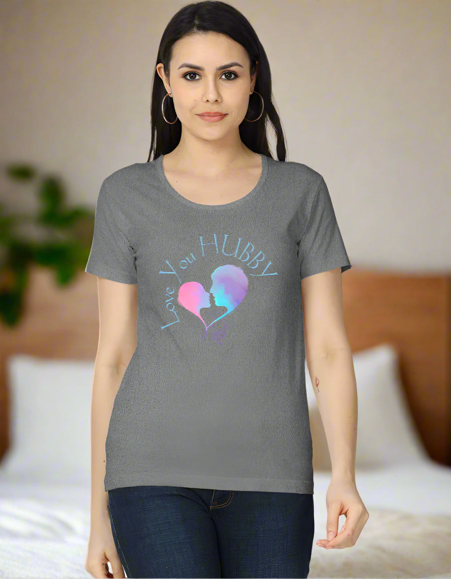 Women’s cotton T-shirt with “Love You Hubby” heart graphic print