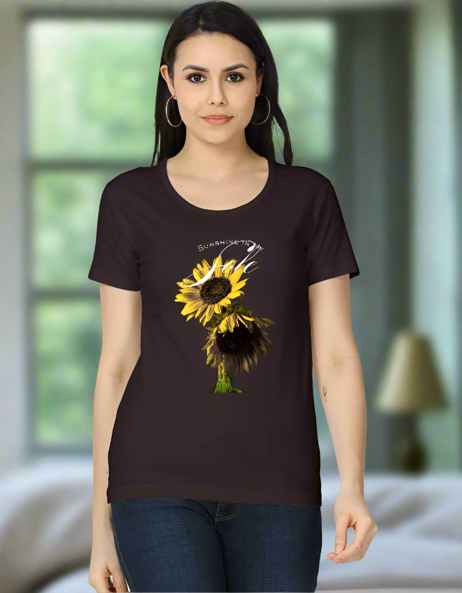 Women’s cotton T-shirt with a sunflower graphic and sunshine design