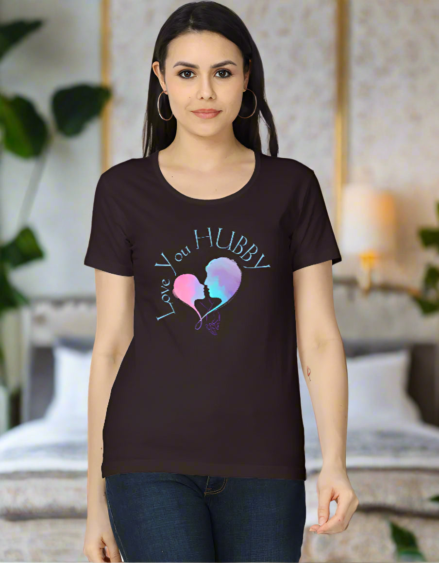 Women’s cotton T-shirt with “Love You Hubby” heart graphic print