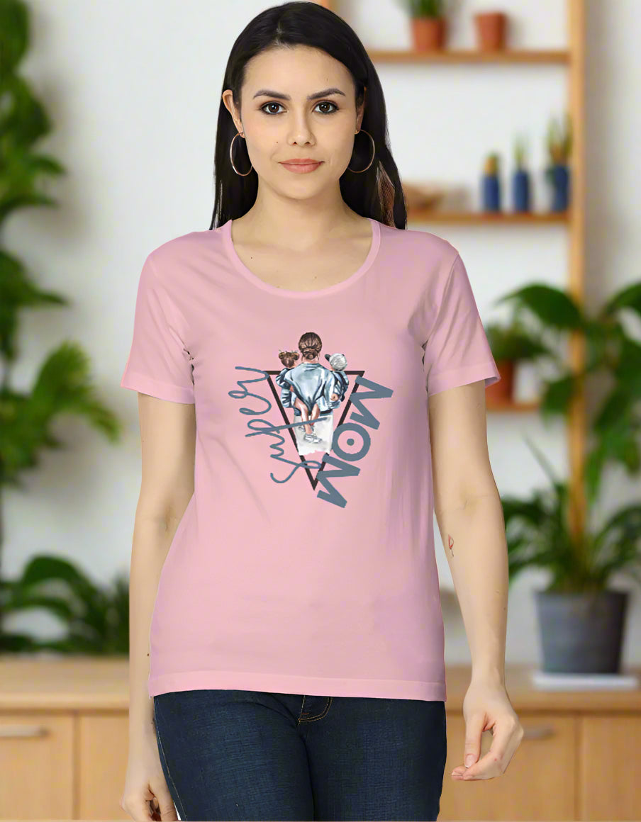 Women’s cotton T-shirt with bold “Super Mom” graphic print