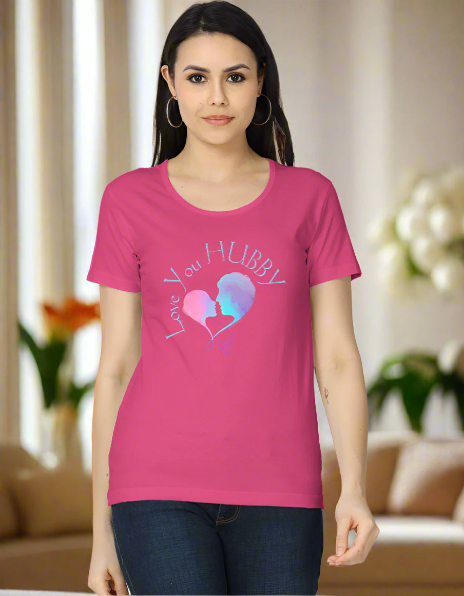 Women’s cotton T-shirt with “Love You Hubby” heart graphic print