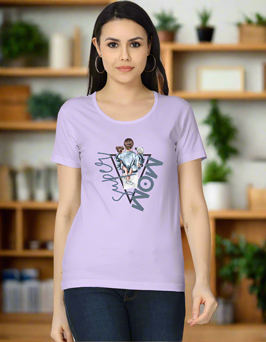 Women’s cotton T-shirt with bold “Super Mom” graphic print