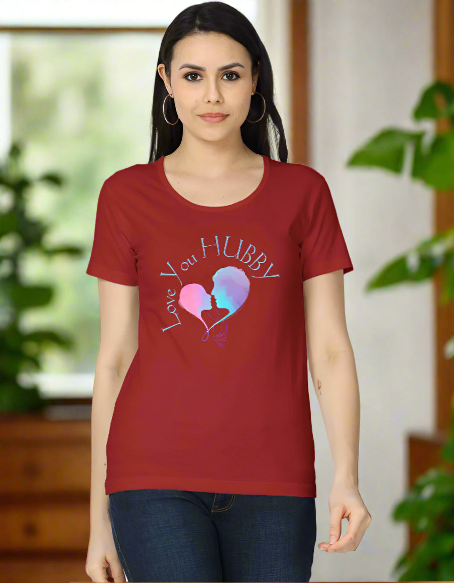 Women’s cotton T-shirt with “Love You Hubby” heart graphic print