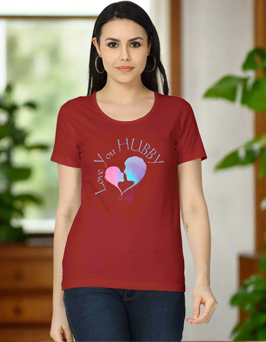 Women’s cotton T-shirt with “Love You Hubby” heart graphic print