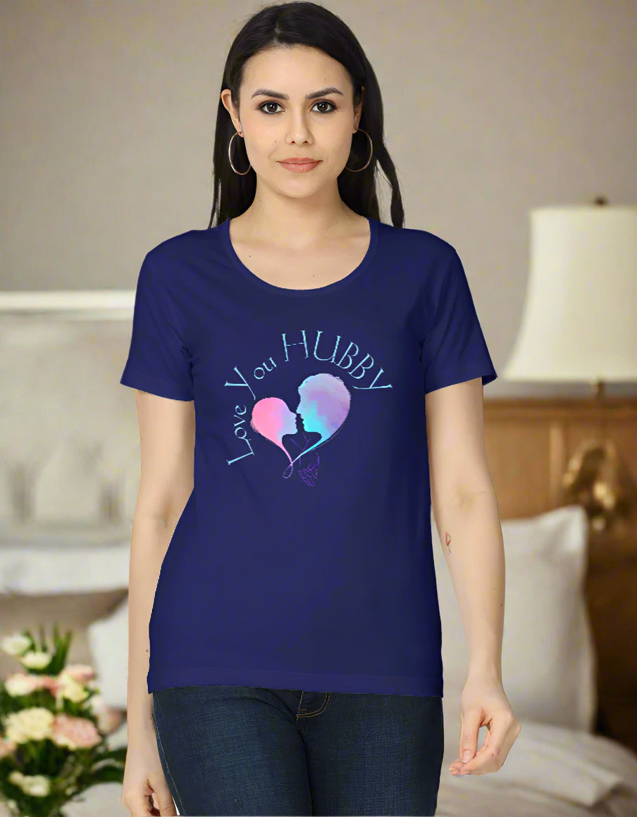 Women’s cotton T-shirt with “Love You Hubby” heart graphic print