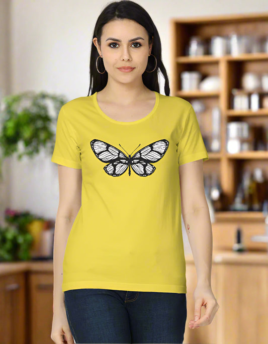 Women’s cotton T-shirt with elegant butterfly graphic print