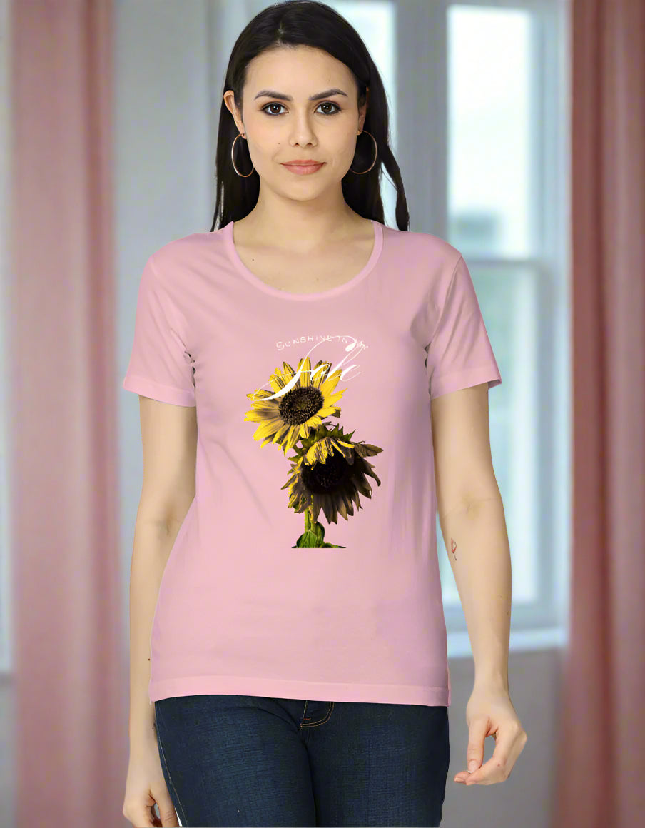 Women’s cotton T-shirt with a sunflower graphic and sunshine design