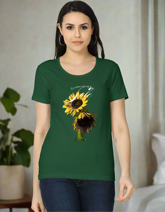 Women’s cotton T-shirt with a sunflower graphic and sunshine design